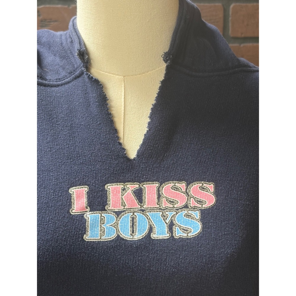 RARE Vintage 1996 I Kiss Boys Hoodie 2X Navy Graphic Sweatshirt Y2K Grunge 90s